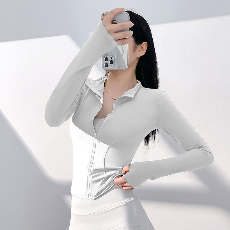 Picture of Juyitang Sun Protection Yoga Clothing Nude Outdoor Tight Breathable Sports Fitness Jacket Top for Women