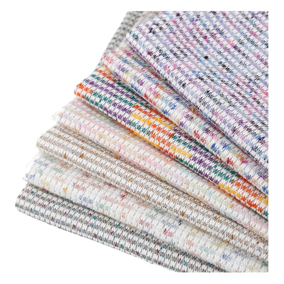 Rainbow dot knitted wool cloth section dyed thick needle rainbow strip fabric Lucky Star autumn and winter fabric Chanel style cloth