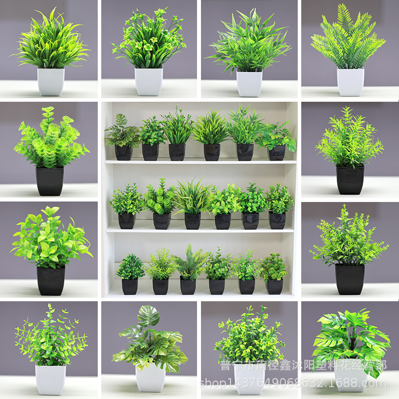 Simulation green plant combination potted living room desktop decoration small ornaments eucalyptus plastic artificial flower small bonsai 
