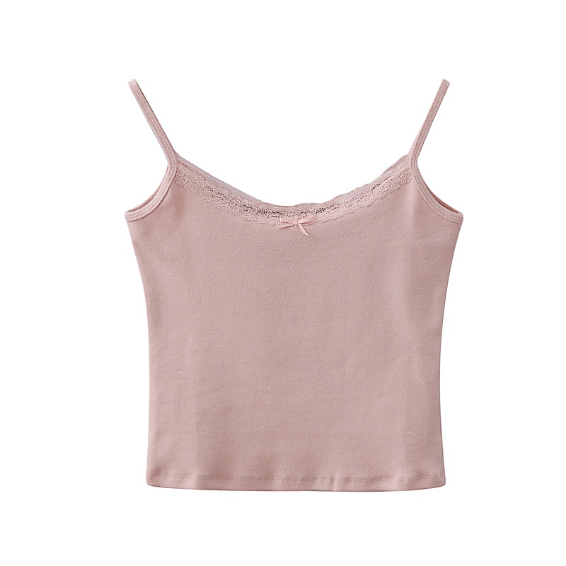Picture of Spring and Autumn New Sweet Style Lace Stitching Sanding Cotton Slim-Fit Slimming Short Small Camisole Top for Women
