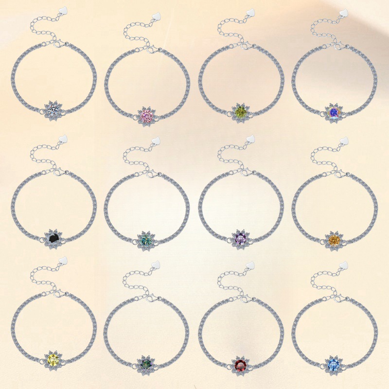 Colorful D Color Moissanite 1 Carat Bracelet Sunflower Fashion Accessible Luxury Artificial Sterling Silver Jewelry Jewelry Cross-Border Wholesale