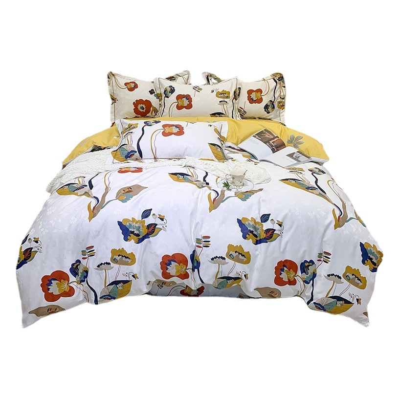 Class A High-end Silk Jacquard Cotton Four-piece Set Light Luxury High-end Pure Cotton 4-piece Set Naked Sleeping Bedding