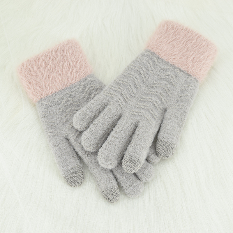 Picture of Gloves women's winter knitted plus velvet padded warm touch screen five-finger wool driving outdoor cold wave riding wholesale