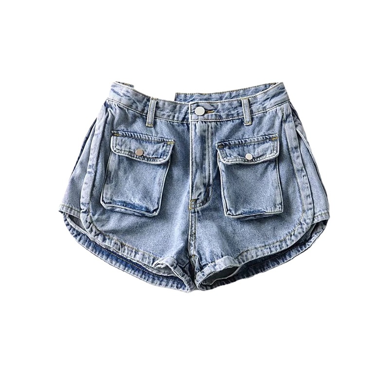 Picture of Ins Spice Girls Internet Celebrity Summer Denim Shorts 2022 New Arrival Loose Slimming Pocket Workwear Wide Leg Hot Pants for Women