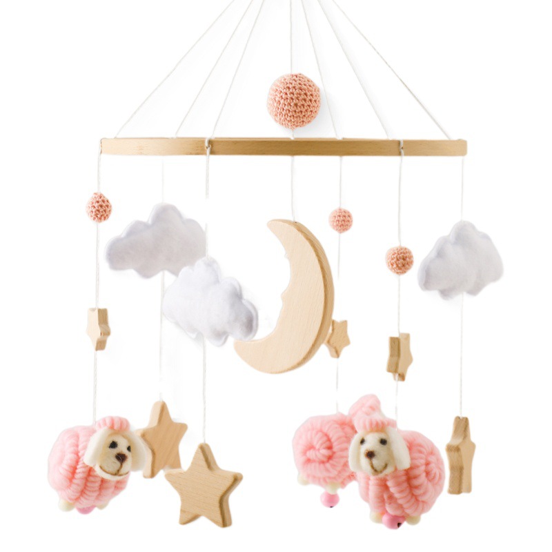 Nordic Style Children's Room Decoration Crib Bed Hanging Wind Bell Wooden Anti-Strabismus Hand-eye Coordination Star Moon Sheep Bed Bell