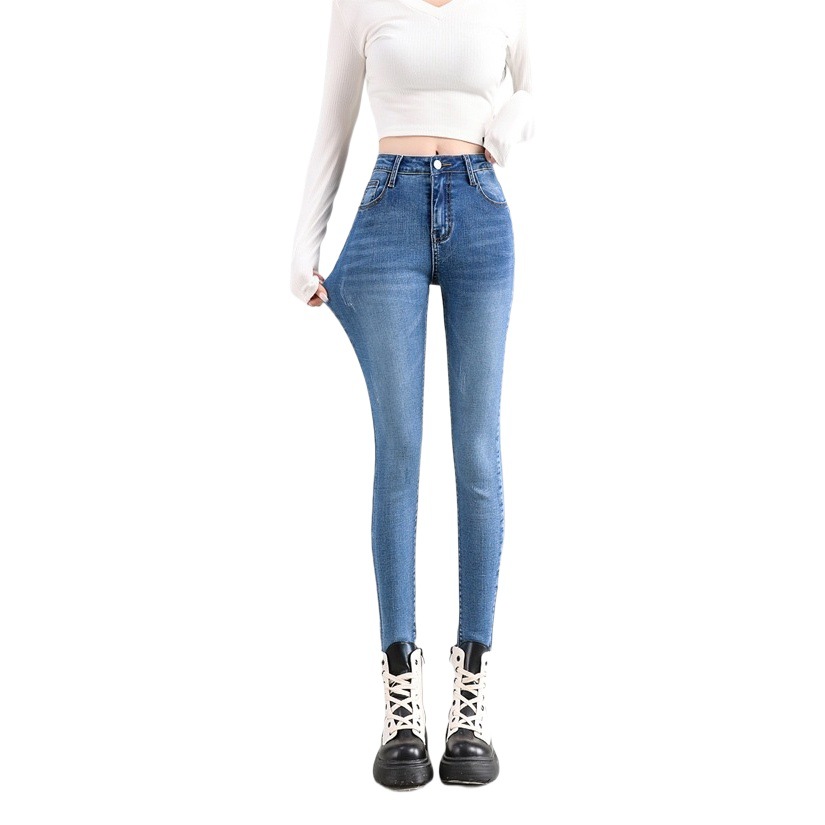 High Waist Jeans Women's Slim-fit Slimming Spring and Autumn New Stretch Tight Pants Women's Pencil Pants Fleece-lined