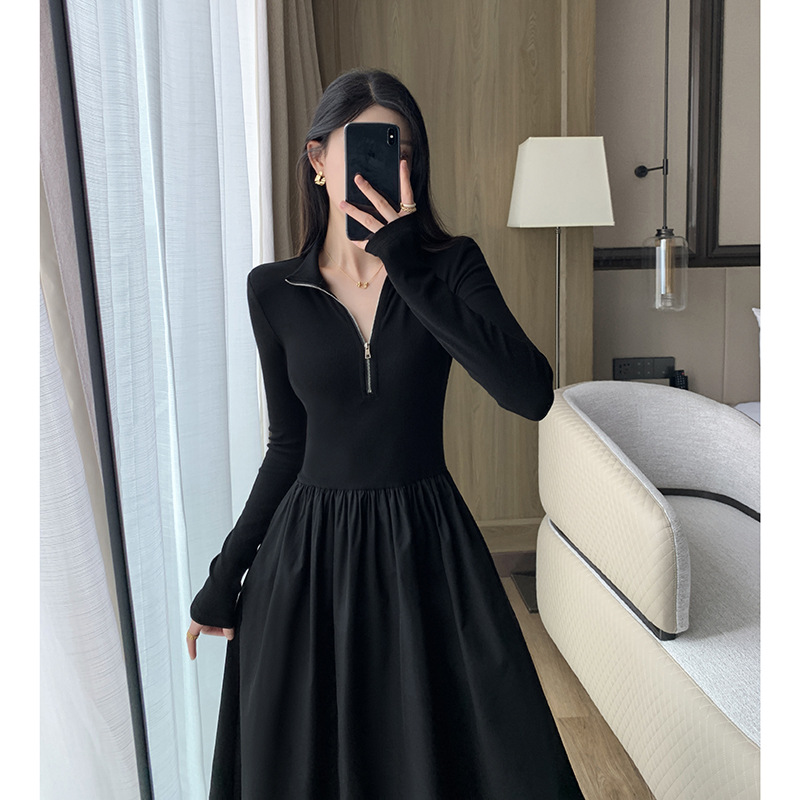 Hepburn Style Elegant Skinny Base Inner Dress Women's Black Style French Style Autumn and Winter 2024 New Arrival