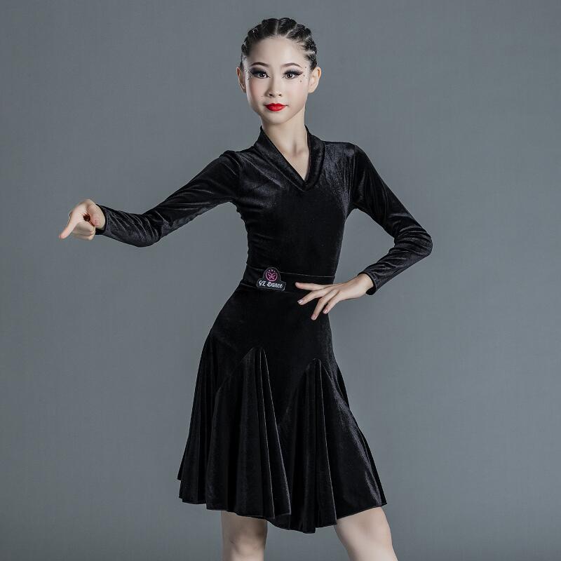 Picture of 2022 New Children's Latin Dance Dress Girls' Dance Practice Costume Girls' Online Popular Autumn and Winter Latin Competition Grade Examination