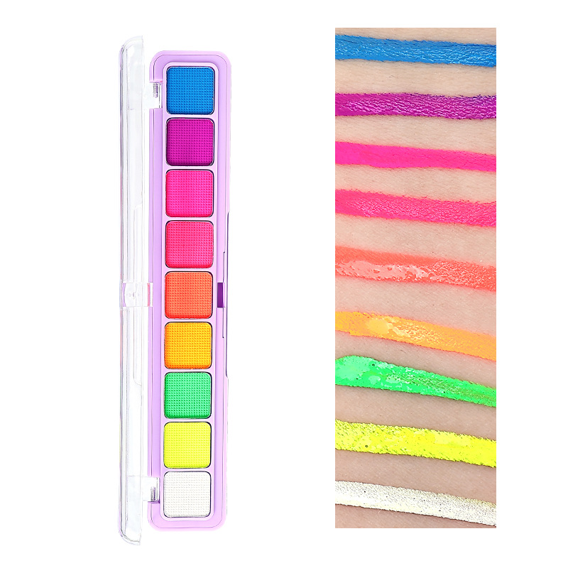 Cross-Border 9-Color Fluorescent Water-Soluble Paint Body Pearlescent Rainbow Strips Quick-Drying Halloween Stage Outdoor Face Paint