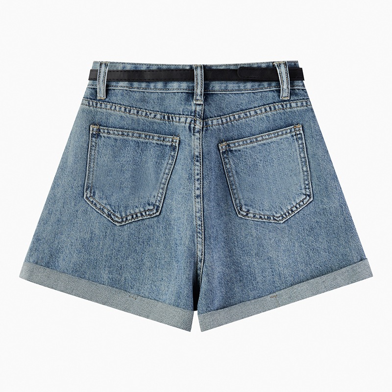 Picture of Denim Shorts Women's Summer New Ins Loose Korean Style High Waist Slim Look Outer Wear Student's Curled Wide Leg A- shaped Hot Pants Trendy