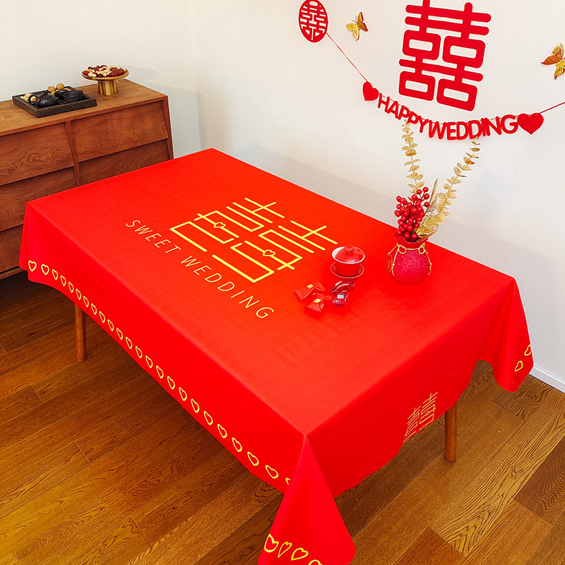Picture of Wedding Tablecloth Red Festive Wedding Decoration Wedding Banquet Set Table Coffee Table Dining Tablecloth