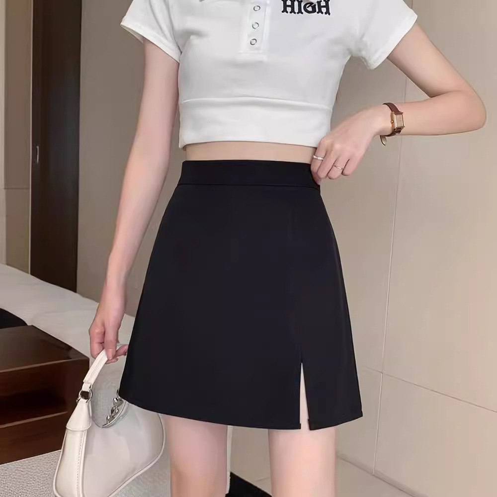 plus size Black Short Skirt Women's 2025 New Spring and Summer Suit Small High Waist Slim A- line Half-length Short Skirt