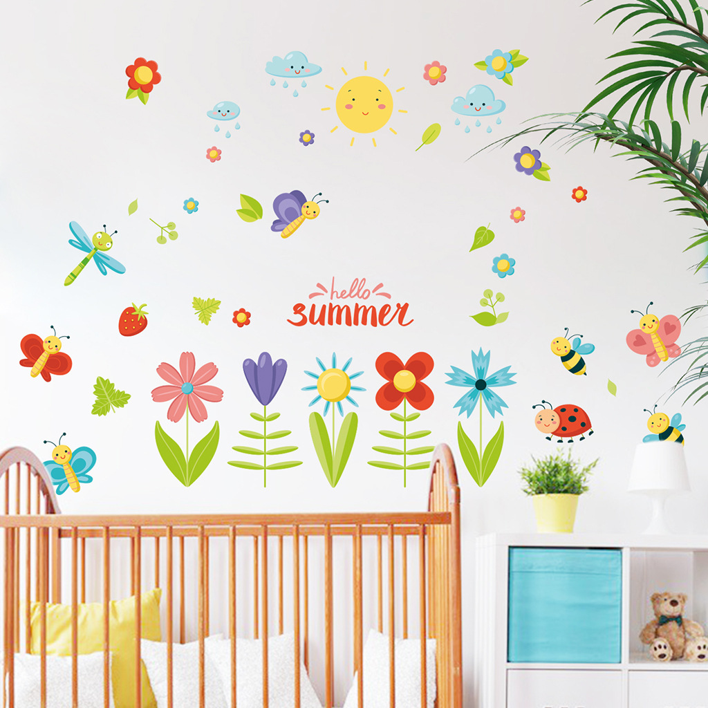 PVC frosted flower little bee Summer sticker AF5559 cross-border Summer Fresh children wall stickers wholesale