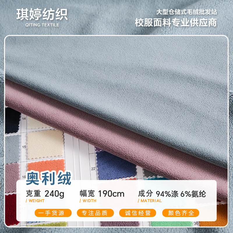 Wholesale Single-Sided Ollie Velvet 240g Stretchy Ollie Velvet Warm Fleece Fabric for Autumn and Winter, Thickened and Warm Plush Fabric