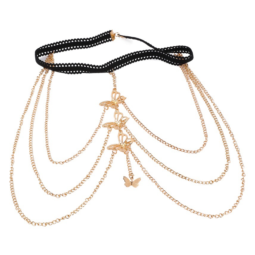 Cross-Border Exclusive Exaggerated Leg Chain European and American Sexy Stylish Elastic Rope Lace Multi-Layer Golden Butterfly Leg Chain Wholesale