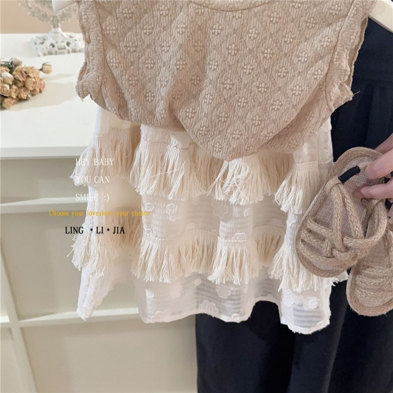 Picture of Girls' New Korean Style suit Summer Online Popular Western Style Retro Top Tassel Skirt Two-Piece Set suit Hair