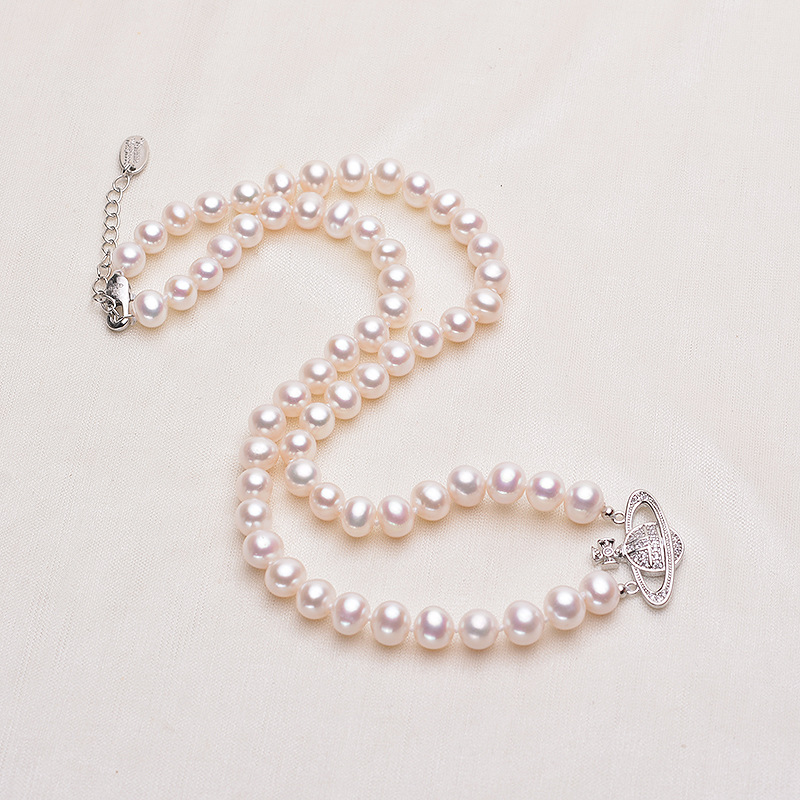 Tirian Pearl Natural Freshwater Pearl Necklace 7-8mm Close Round High Light Flaw Empress Dowager Saturn