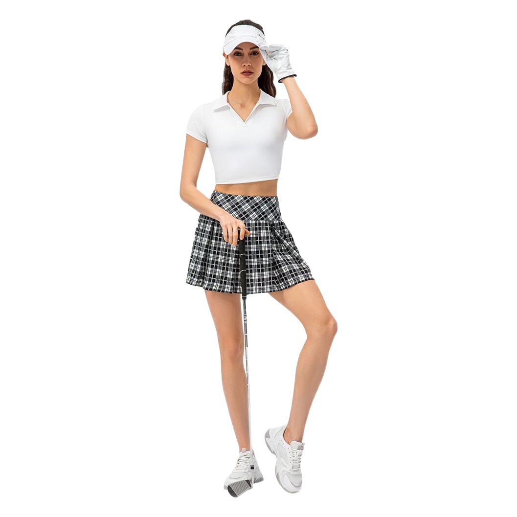 Wholesale spring and summer women's plaid sports skirt pleated skirt running dance anti-light skirt yoga tennis skirt