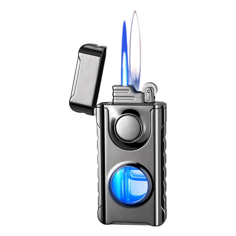 Picture of New double-Fire direct charge and open fire random switch lighter creative perspective air window with blue light inflatable lighter