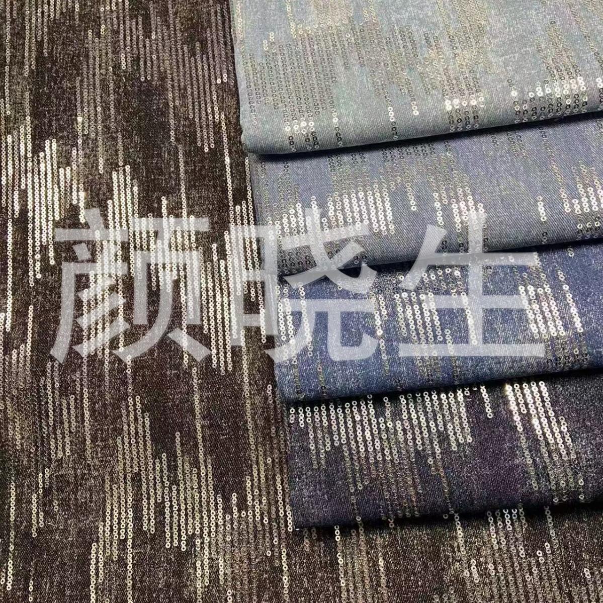 Embroidered Sequin Washed Denim Fabric Pants Jackets Skirts Bags Hats Clothing Fabric Wholesale Retro Style