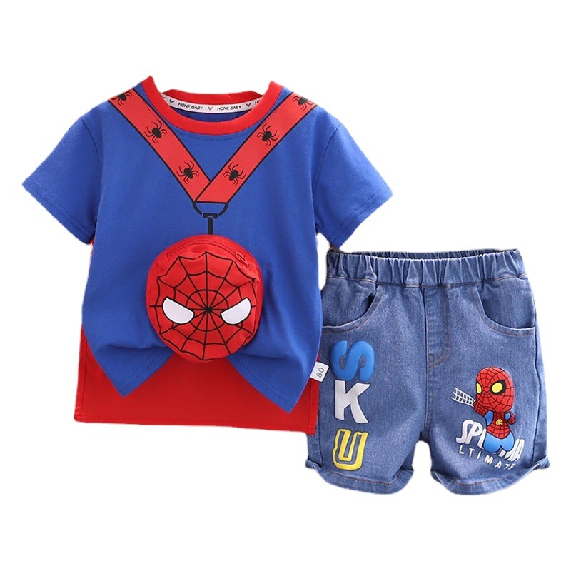 Fashionable Boy's Clothes Summer New Cartoon Printed Short-sleeved Shorts Two-piece Set Men's Summer Stylish Suit