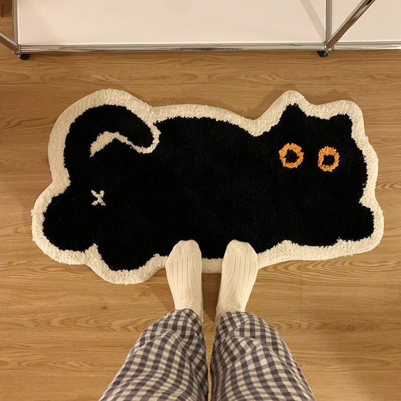 Cross-border Cute Cartoon Cashmere Mat Ins Little Black Cat Girl Bedroom Long Hair Carpet Bathroom Absorbent Foot Mat