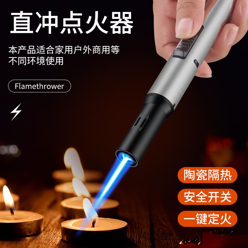 Windproof blue flame direct ignition gun barbecue ignition ignition charcoal kitchen lighter cross-border wholesale