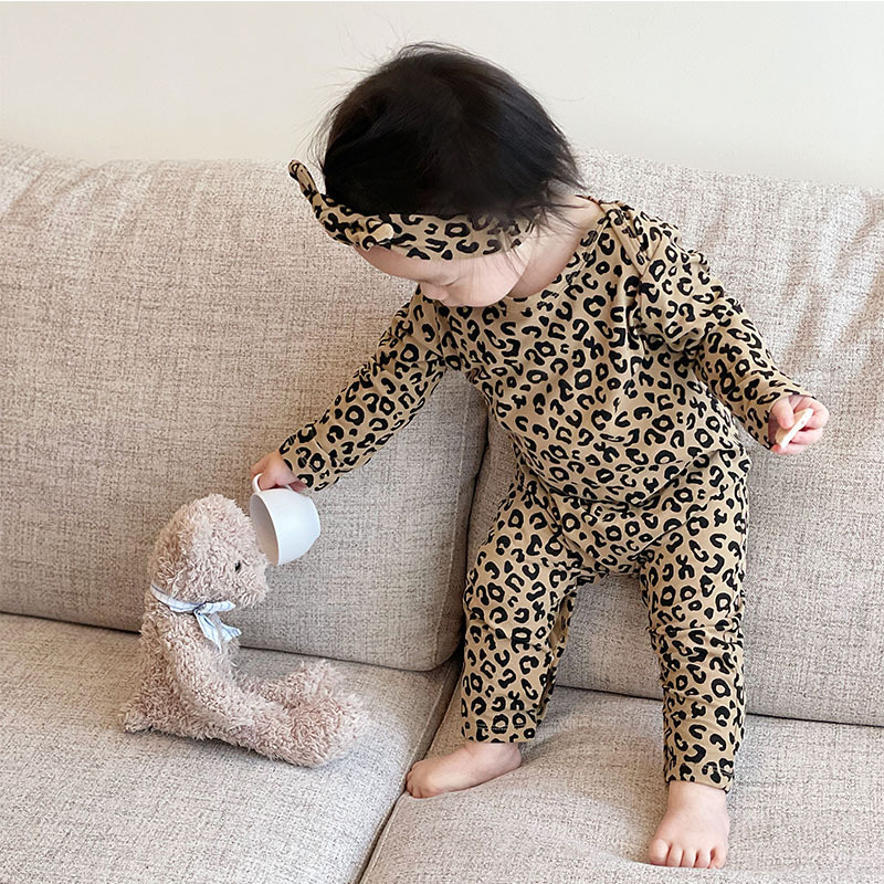 Picture of ins Baby Girl's Baby Clothes Western-style Leopard-print jumpsuit Spring and Autumn Going Out Pure Cotton Long-sleeved Open Climbing Suit