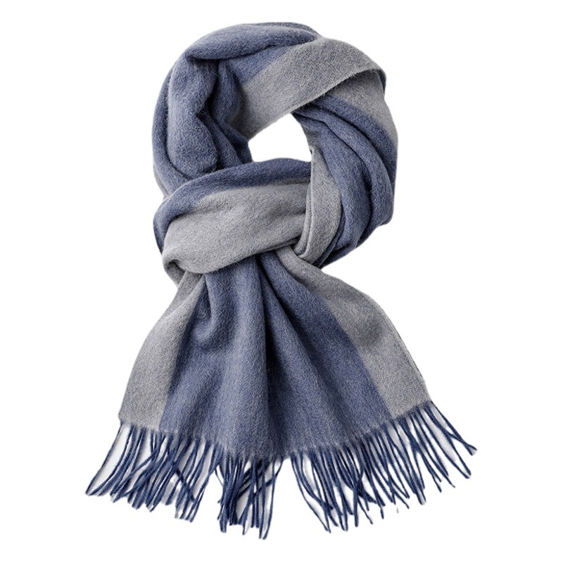 Wool Men's Scarf 2024 New Korean Style Autumn and Winter Gradient Two-Color Simple Fashion Warm Neck Scarf Checkerboard Pattern