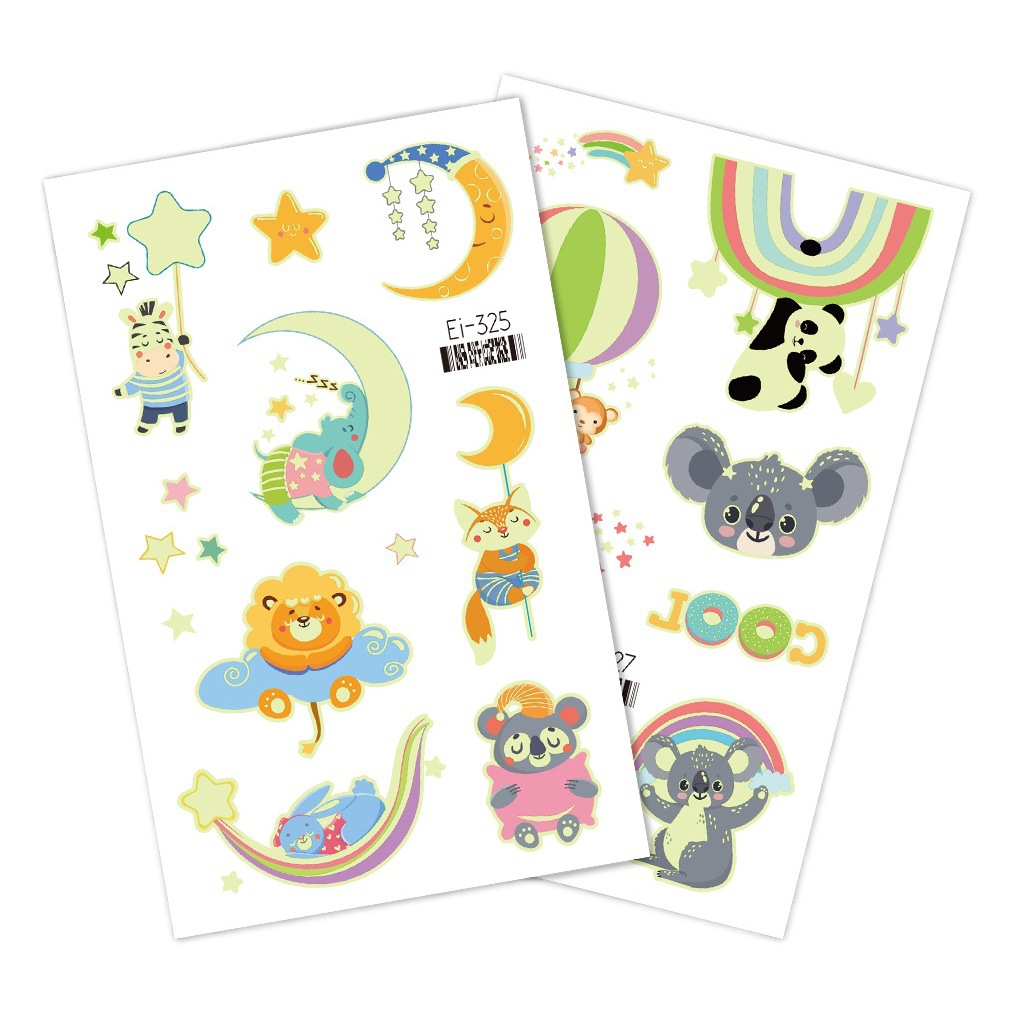 Luminous Children Tattoo Sticker Waterproof Luminous Sticker Cartoon Animal Tattoo Sticker Wholesale Disposable Tattoo