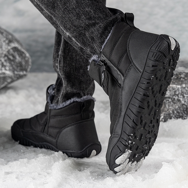2024 Cross-border New Five-finger Non-slip Waterproof fleece-lined Thickened Warm Outdoor Casual Cotton Shoes High-top Snow Boots