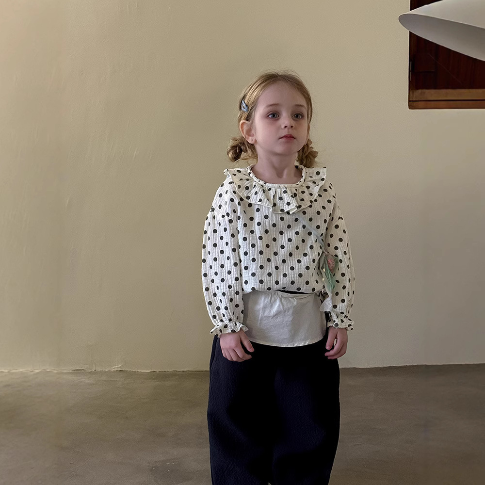 Picture of Zuozuo Prince Children's Clothing Girls' Polka Dot Shirt 2025 Spring and Summer New Children's Cotton Yarn Long Sleeve Lapel Shirt