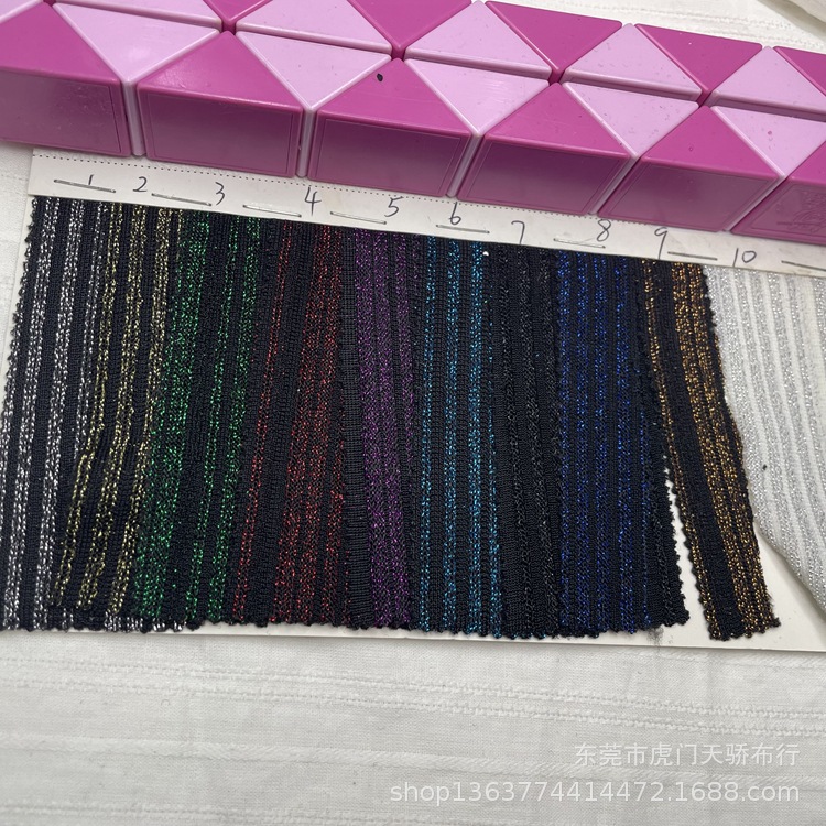 Spring and Autumn New Knitted Gold and Silver Line Bright Silk Irregular Single-sided Rib Striped 180g Gold and Silver Line Cheongsam Fabric