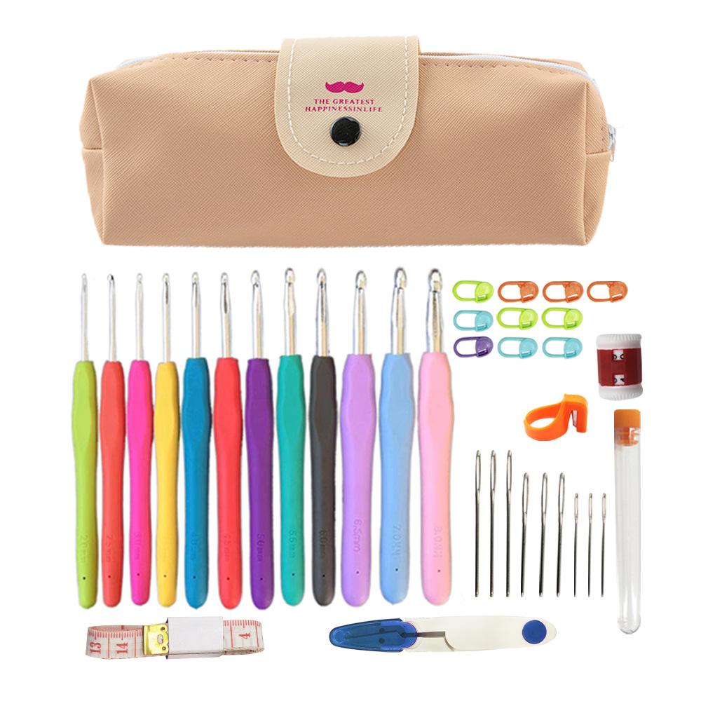Picture of Cross-border wholesale full set of handmade crochet wool knitting tools hook knitting bag rainbow TPR soft handle crochet suit