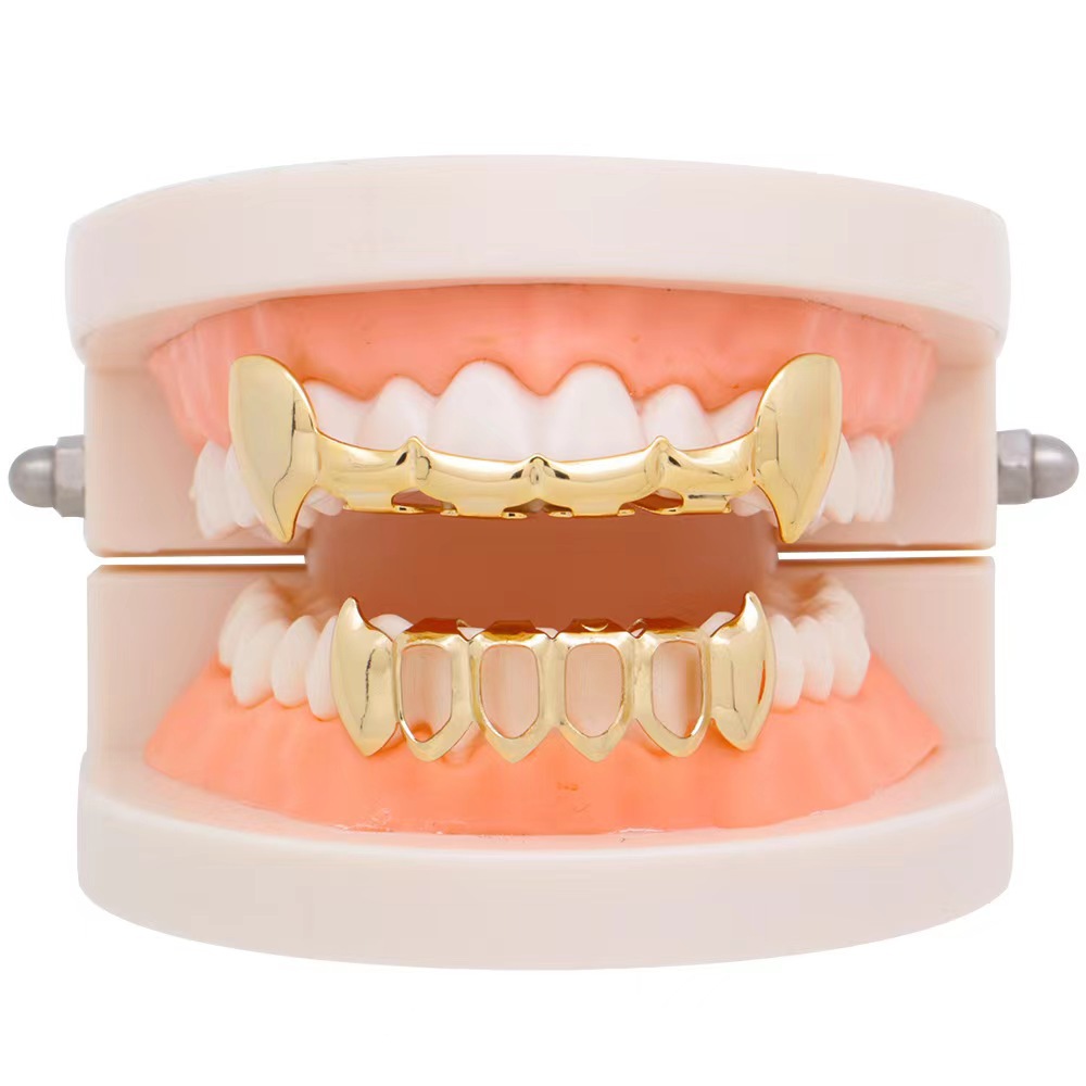 European and American hiphop bright face hollow fangs suit decorative hip-hop braces tiger teeth suit vampire gold braces