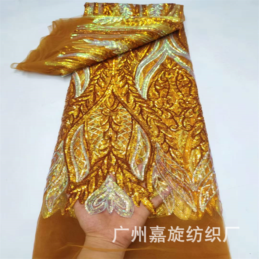 Picture of Cross-border e-commerce in stock fishtail wheat spike sequins embroidered African lace wedding dress embroidered cloth Sequins Lace