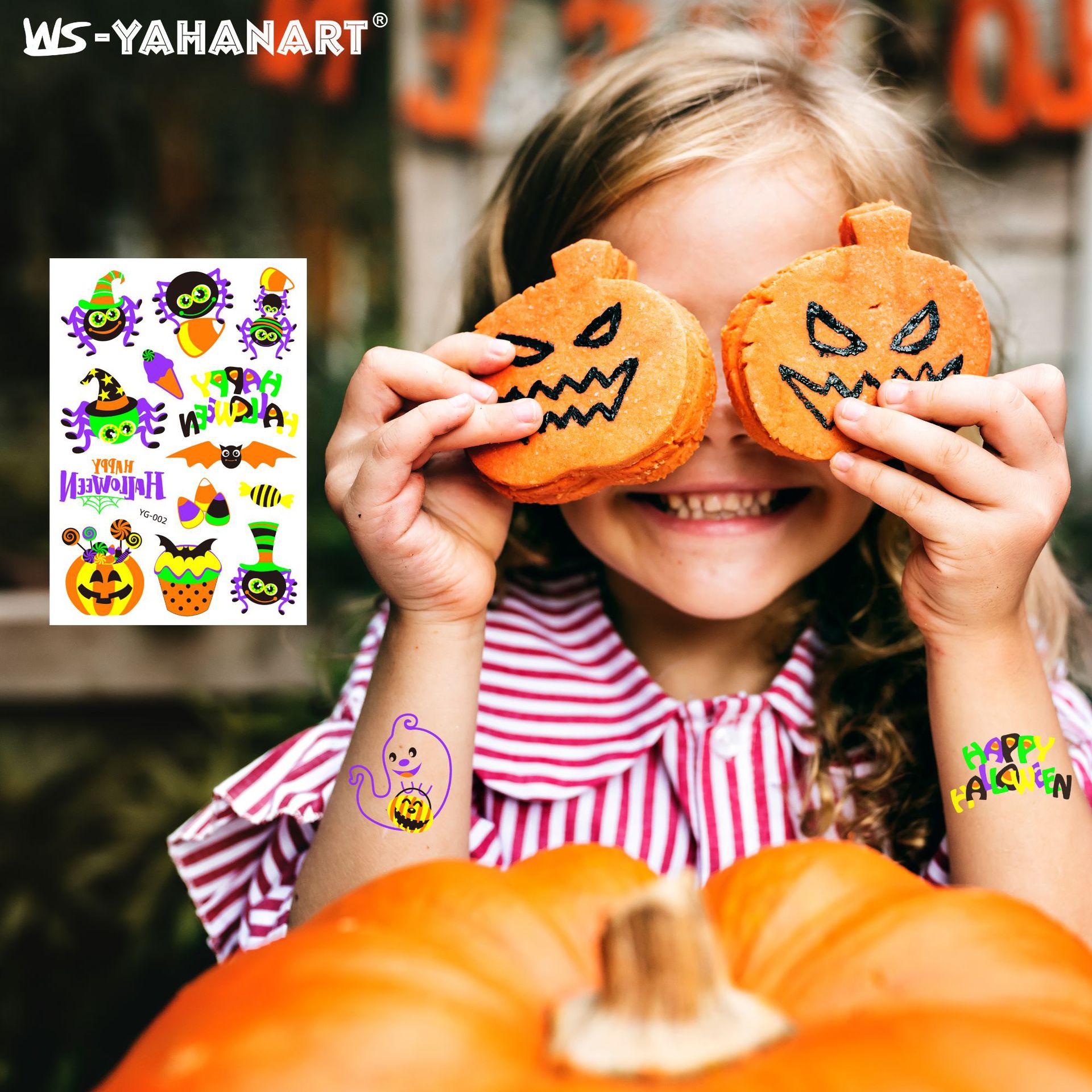 Picture of New Halloween Ghost Festival Fluorescent Cartoon Tattoo Sticker Environmentally Friendly Face Glowing Pumpkin Children's Tattoo Sticker