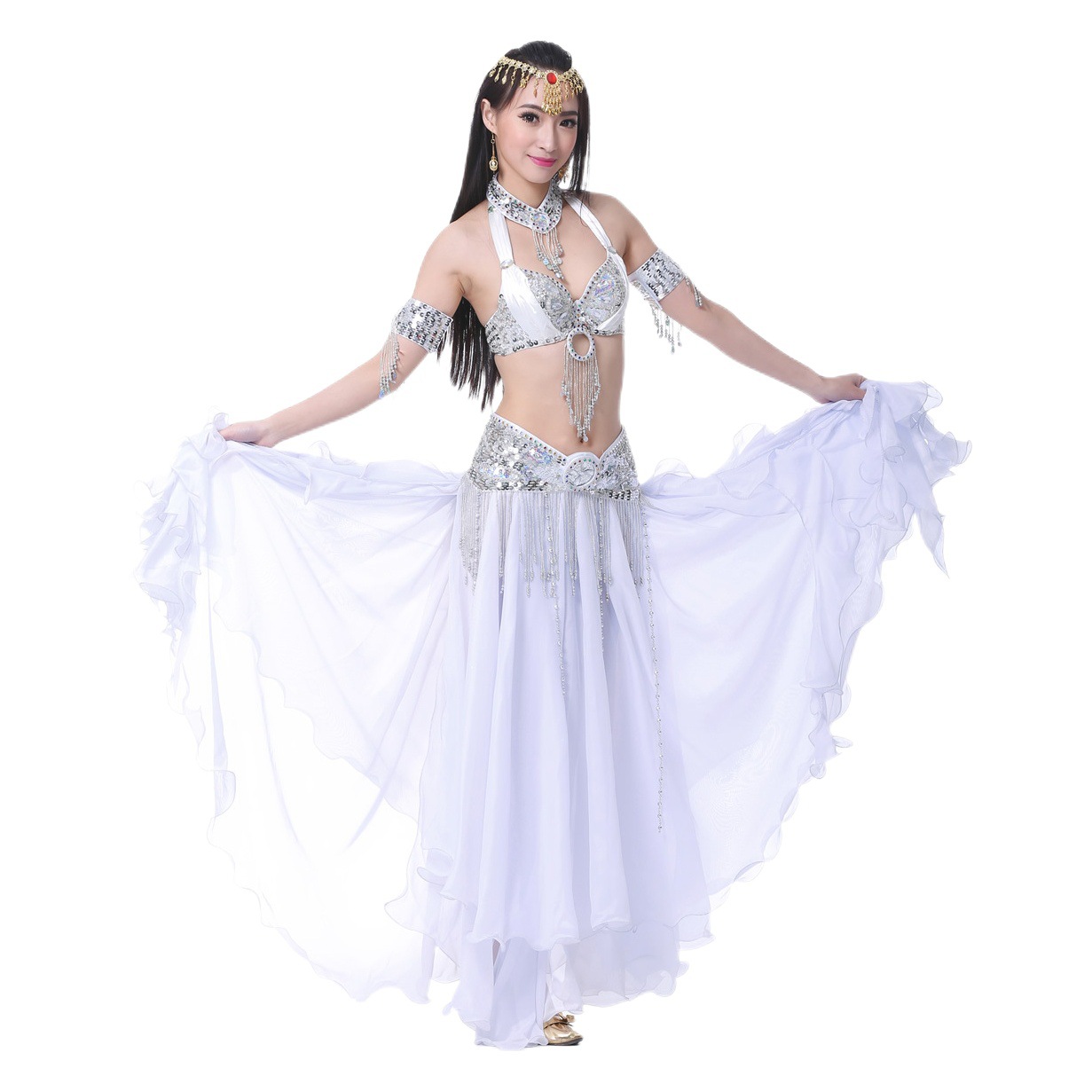 Chiffon Roll Leaf Double Split Ear Dress Belly Dance Dress Belly Dance Veil Dress Belly Dance High Split Dress Dance Dress