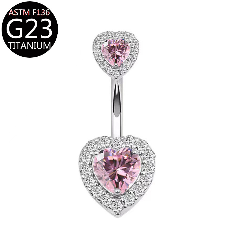 Picture of F136 Titanium Alloy Navel Ring Heart-Shaped Zircon Navel Ring G23 Piercing Jewelry Heart Navel Ring