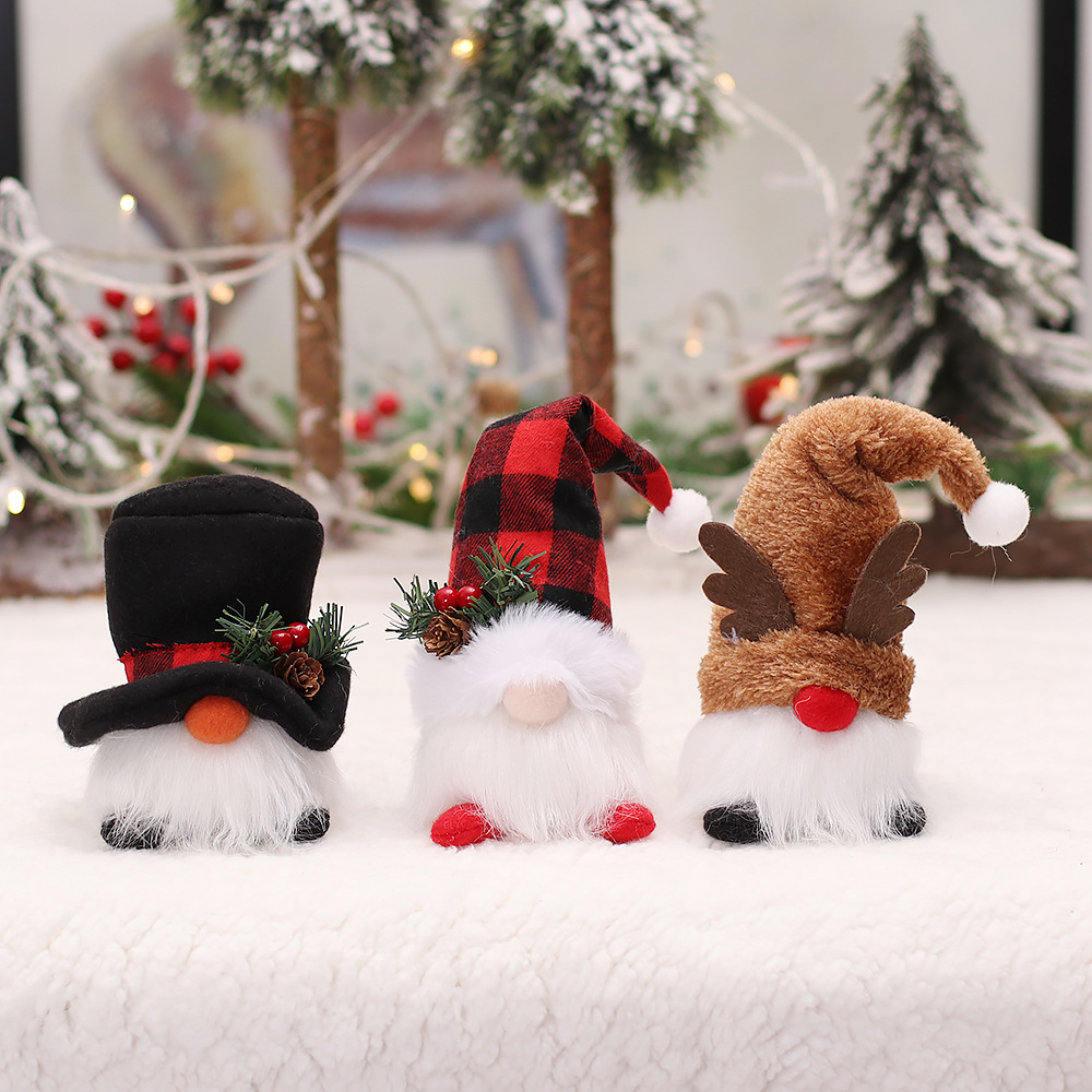 Picture of Christmas supplies with lights glowing old man Forester figure Rudolph dwarf doll Christmas tree decoration pendant