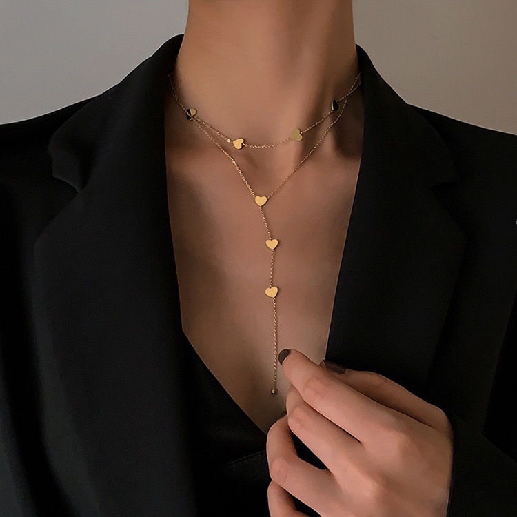 Picture of Double-layer love titanium steel necklace women's all-match high-end non-fading jewelry wholesale clavicle chain niche necklace pendant