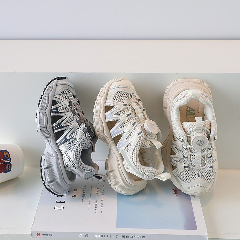 Children's sneaker 2025 Spring and Summer New Girls Mesh Torre Shoes Breathable Rotating Button Boys Casual Shoes