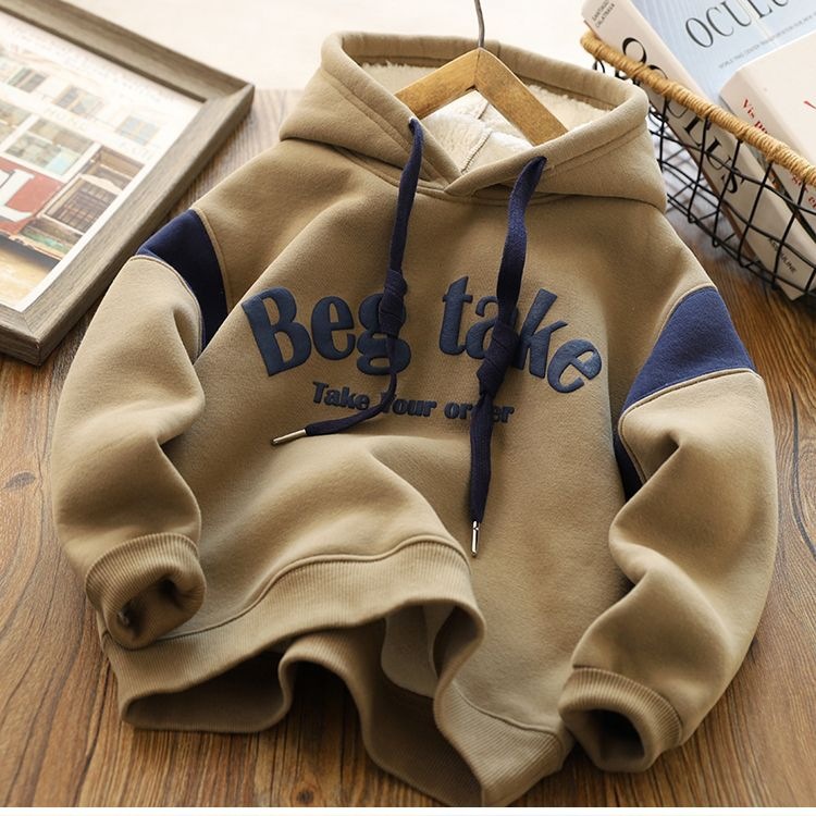 Picture of Boys' fleece-lined sweater autumn and winter children's hooded pullover sports top 2024 Winter thickened bottoming shirt fashion