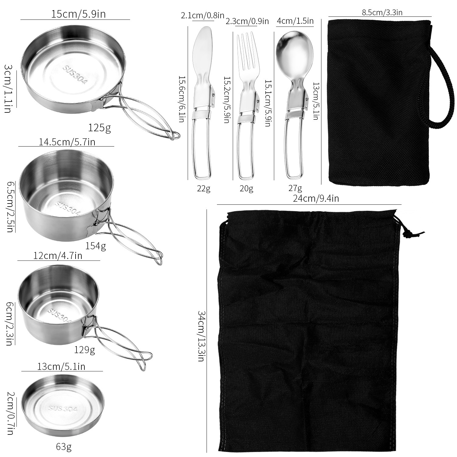 Picture of 304 Stainless Steel Camping Cookware Picnic Portable Multifunctional Storage Set Pot Cookware Set Outdoor Folding Tableware