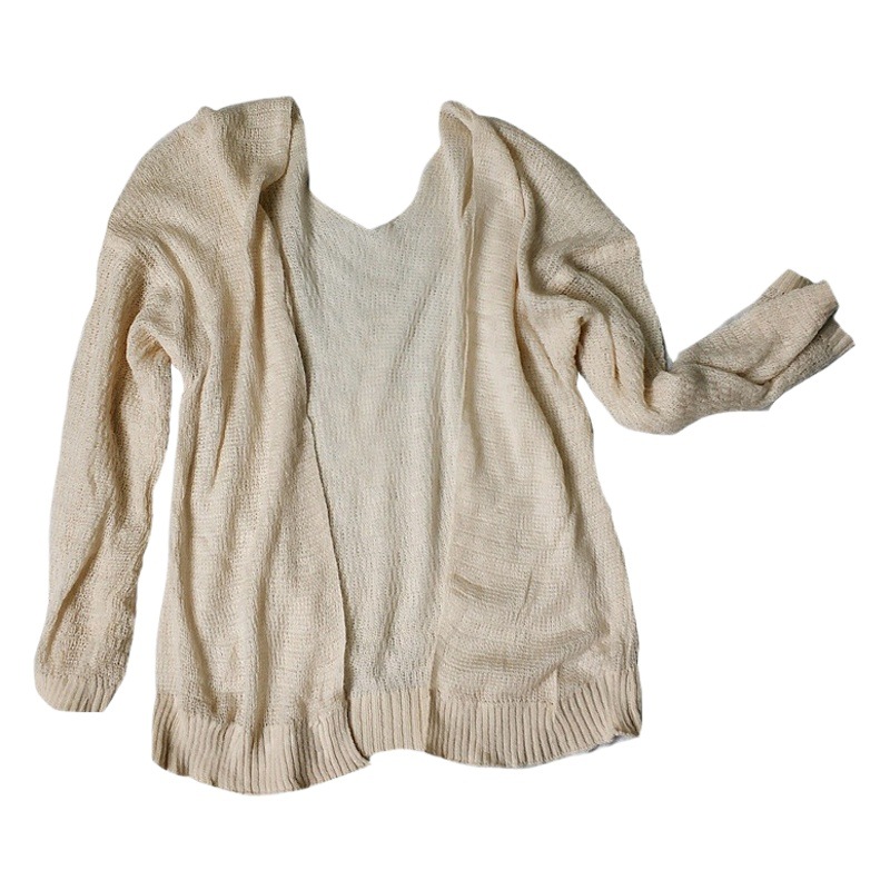 Lazy style thin air conditioning cardigan hollow sweater women's Korean-style loose student summer short sun protection coat