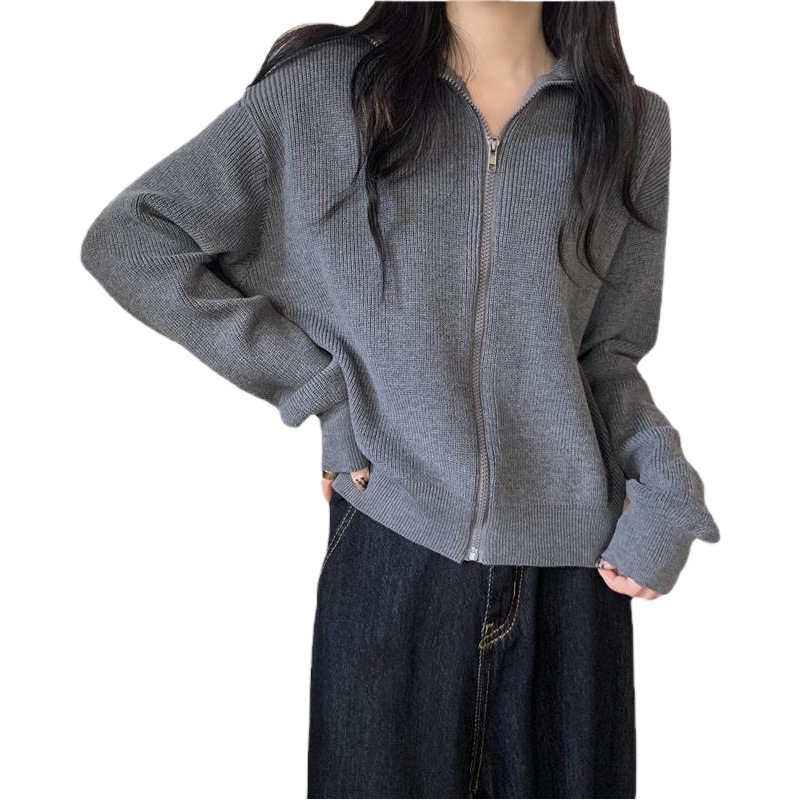 Picture of College Style Lapel Knitted Cardigan for Women Early Autumn 2024 New Korean Style Loose Slimming Sweater Jacket Top