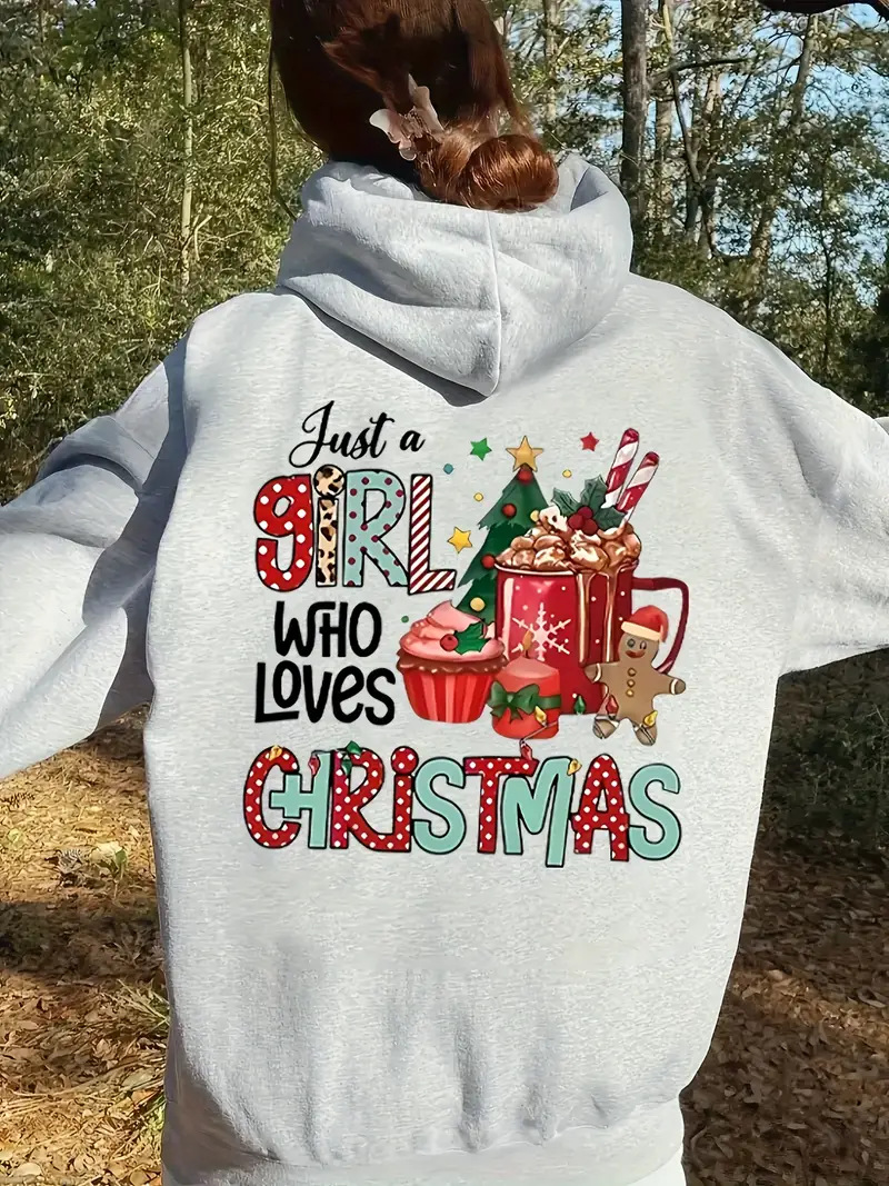 Picture of Cross-border Christmas Printed Kangaroo Pocket Sweater Casual Long Sleeve Rope Sweater Sweatshirt
