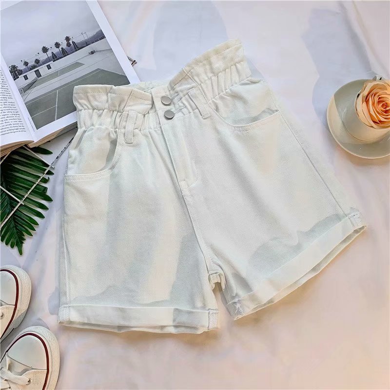 Picture of Retro Nostalgic plus size Denim Shorts Women's Autumn and Summer Staggy Waist Korean Style Slim Look Loose Wide Leg A- shaped Hot Pants