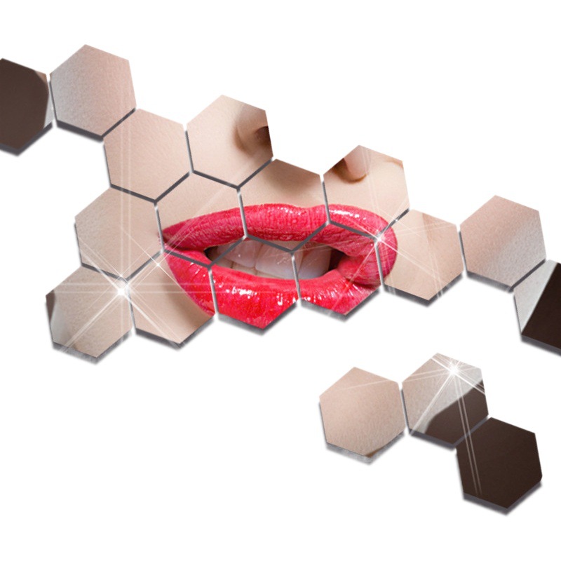 Picture of Cross-border hexagonal acrylic three-dimensional mirror wall sticker self-adhesive living room bedroom background wall home decoration soft mirror