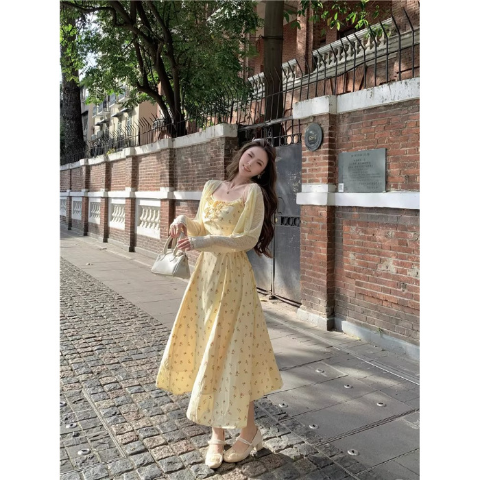 Picture of Plus Size French Floral Dress for Women 2025 New Spring High-End Suspender Skirt for Fat Girls to Cover Belly and Slimming Look Skirt